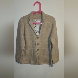NWT Zara Kids Tan Knit Cardigan With Pockets Size 8